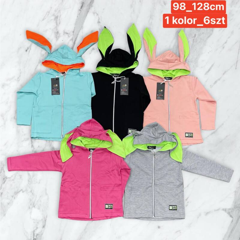 Bluza dziewczęcy. Roz 98-128. 1 Kolor Paczka 6 szt