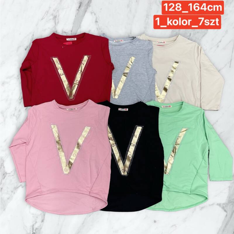 Bluzka dziewczęcy. Roz 128-164. 1 Kolor Paczka 7 szt
