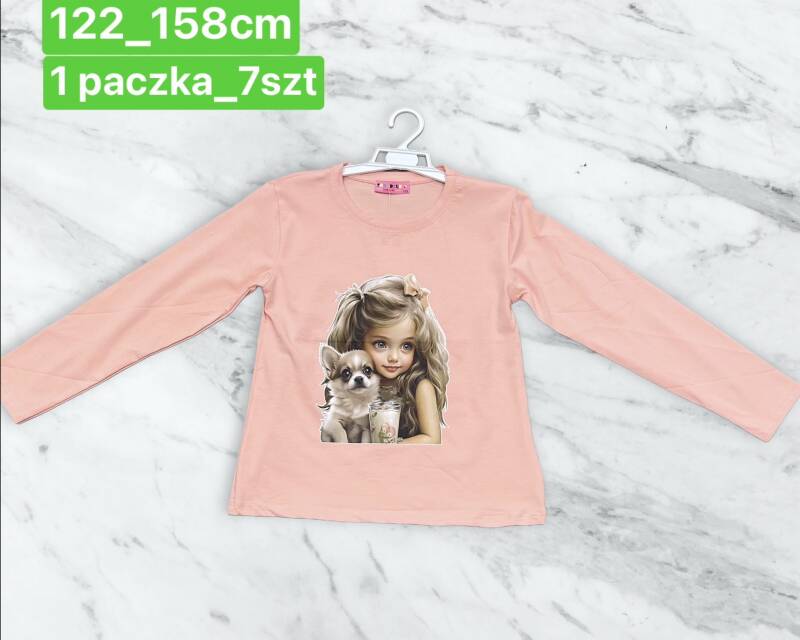 Bluzka dziewczęcy. Roz 122-158. 1 Kolor Paczka 7 szt