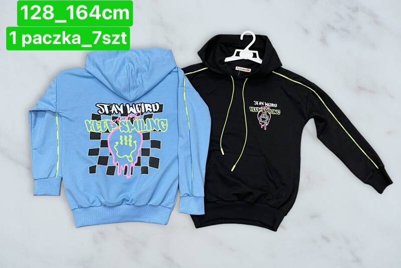 Bluza chłopięca Roz 128-164. 1 kolor Paczka 7 szt. 1