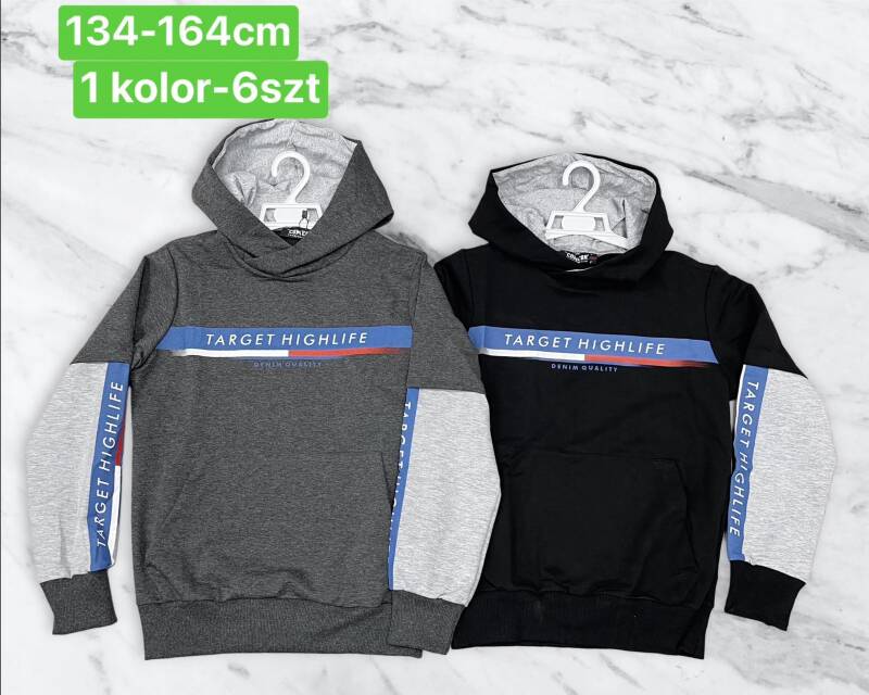 Bluza chłopięca Roz 134-164. 1 kolor Paczka 6 szt. 1