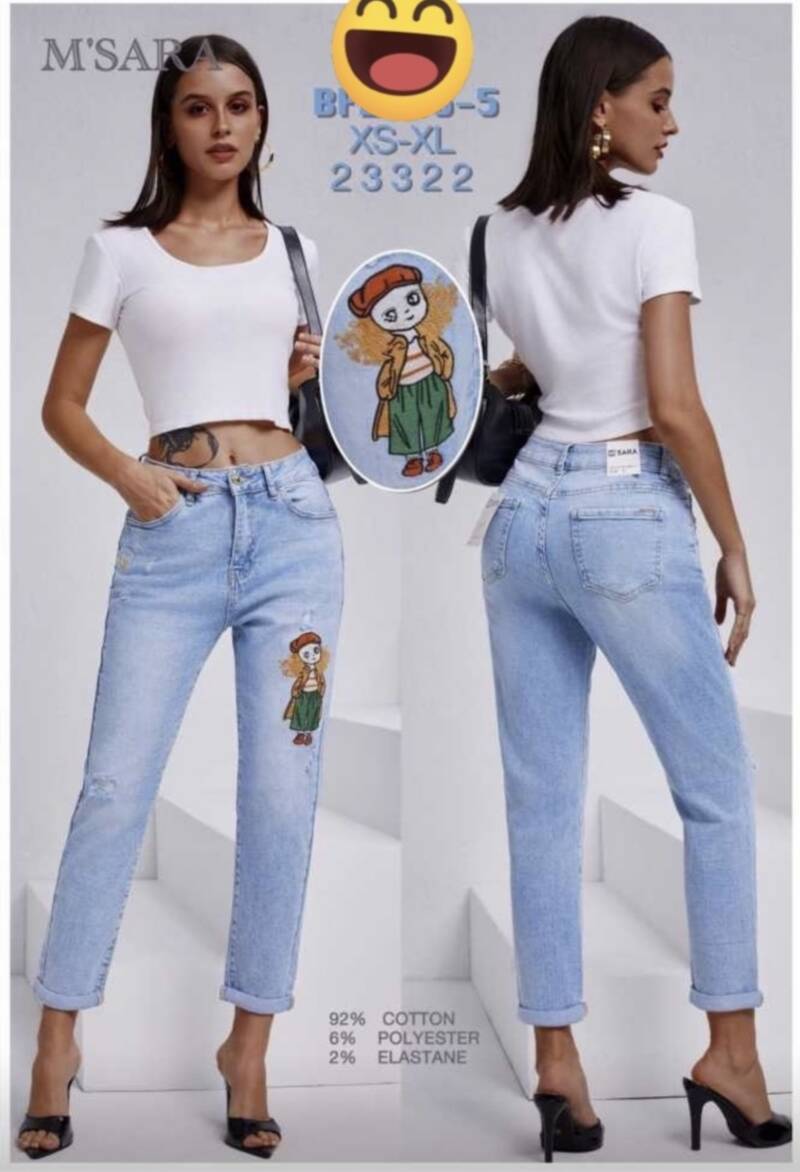 Spodnie damskie jeansy Roz XS-XL, 1 Kolor Paczka 12 szt