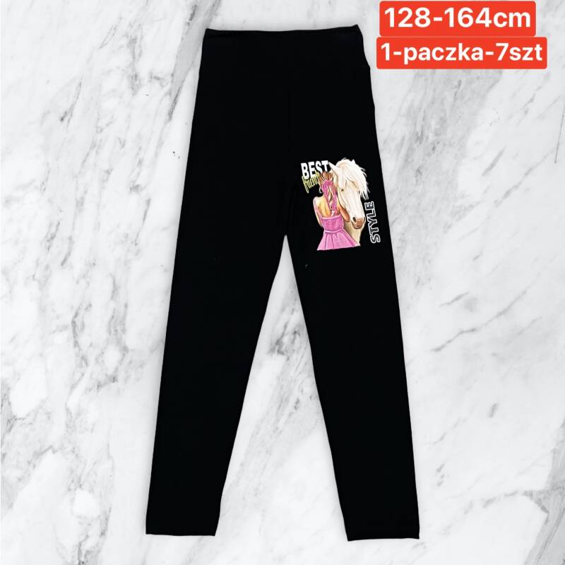 Leginsy dziewczęcy. Roz 128-164. 1 kolor Paczka 7 szt .